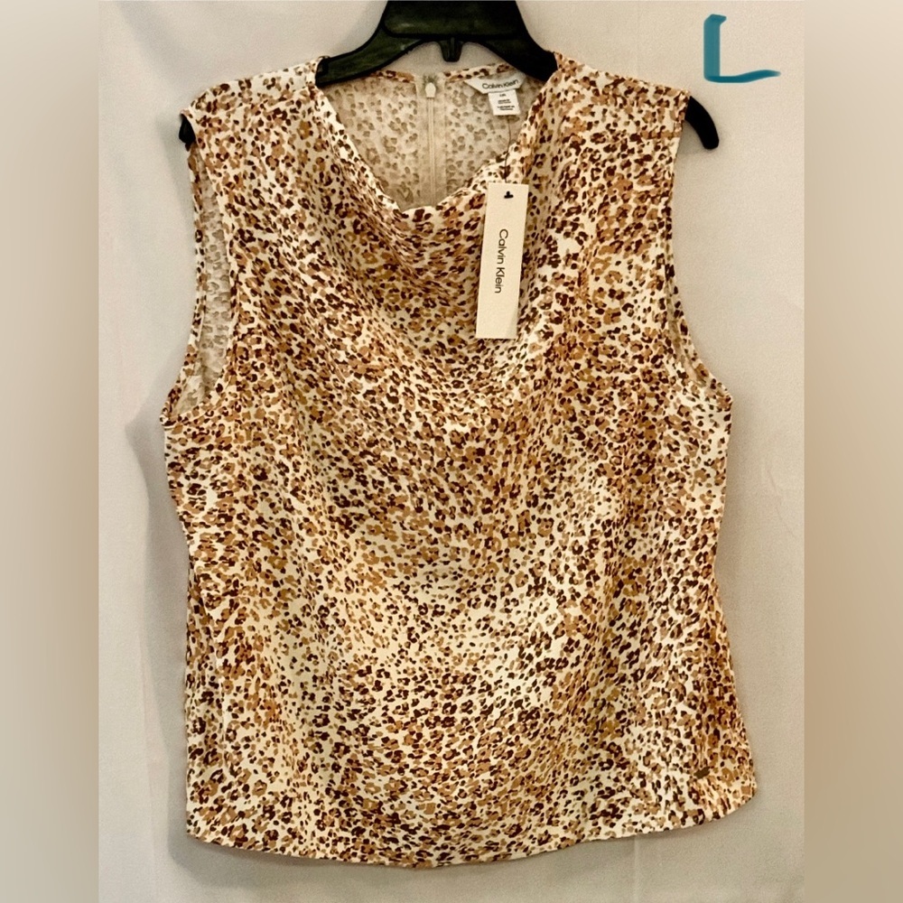 Calvin Klein Women's Cheetah Print Blouse - Tan and Cream